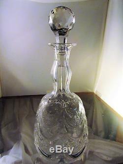 Signed Libbey Rock Crystal Decanter withSwag & Floral Design-Replacement Stopper