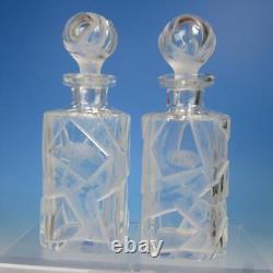 Signed Pepi Herrmann 1976 Brilliant Hand Cut Crystal Pair of Whiskey Decanters