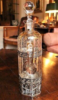 Silver Mounted German Cut & Ground Glass Claret Decanter- Wolf &Knell c. 1895