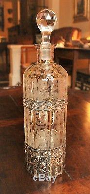 Silver Mounted German Cut & Ground Glass Claret Decanter- Wolf &Knell c. 1895
