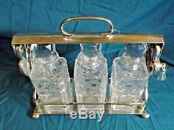 Silver Plated 3 Decanter Tantalus With Key Great Condition