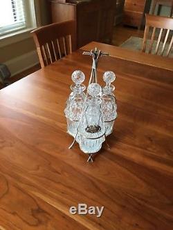 Silverplate Tantalus Set with 3 Cut Crystal Decanters Victorian 1880s