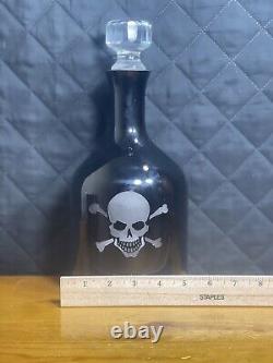 Skull And Bones? Pirate? Skull Black Cut To Glass Decanter & 4 Glasses