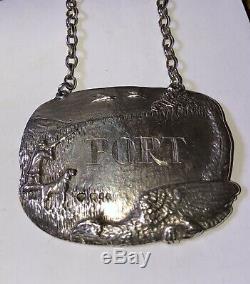 Solid Silver Heavy Wine Labels, Sherry, Whisky, Port. Hunting Decoration