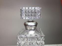 Spanish Sterling Silver Mounted Collar Diamond Cut Crystal Decanter + Stopper