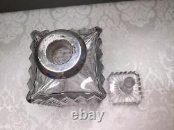 Spanish Sterling Silver Mounted Collar Diamond Cut Crystal Decanter + Stopper