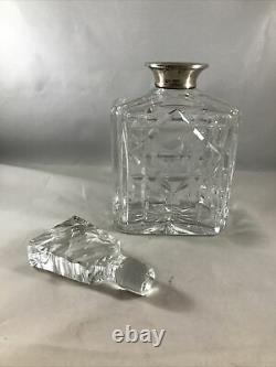 Square Cut Glass Decanter with R&D stamped Silver Neck Piece (CT)