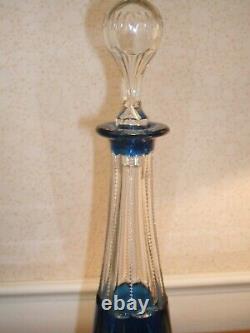 St. Louis Crystal Cut to Clear Tall Blue Decanter in Sky Blue Chantilly Pattern