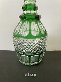 St. Louis Trianon Crystal Green Cut To Clear Triple Ring Barware Wine Decanter