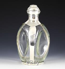 Sterling Silver & Glass Whiskey Decanter, c1940 Pinched Hand Cut & Polished