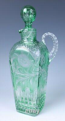 Stevens & Williams Green Cut to Clear Engraved Decanter Brilliant Period Glass