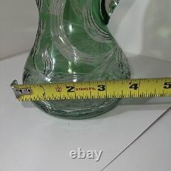 Stevens & Williams Green Cut to Clear Engraved Pitcher Brilliant Period Glass