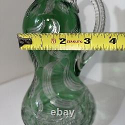 Stevens & Williams Green Cut to Clear Engraved Pitcher Brilliant Period Glass