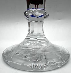 Stevens & Williams-Two Color-Cobalt Blue/Cranberry Cut Glass Vase Intaglio Cut