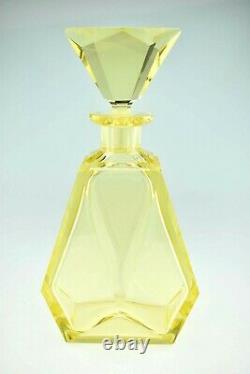 Stunning 1920s Czech Art Deco Moser Facet Cut Yellow Glass Decanter & 4 Glasses