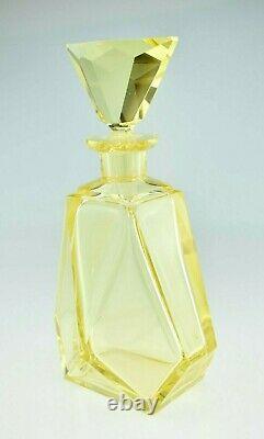 Stunning 1920s Czech Art Deco Moser Facet Cut Yellow Glass Decanter & 4 Glasses