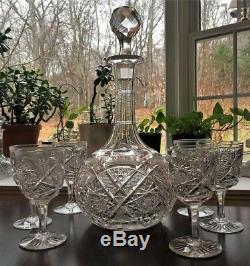 Stunning American Brilliant ABP Crystal Decanter & Six Glasses circa 1880s
