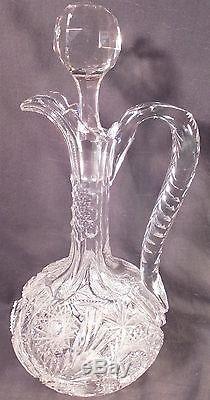 Stunning Antique ABP CUT GLASS signed LIBBEY handled Jug Decanter
