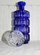 Stunning Antique Bohemian Cobalt Blue Cut To Clear Crystal Glass Wine Decanter