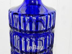 Stunning Antique Bohemian Cobalt Blue Cut to Clear Crystal Glass Wine Decanter