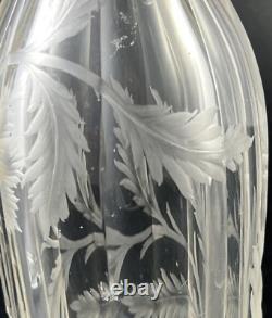 Stunning Antique Panel Cut Glass with Intricate Intaglio Flower 11 3/8 Decanter