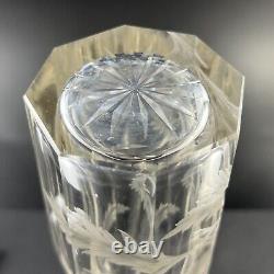 Stunning Antique Panel Cut Glass with Intricate Intaglio Flower 11 3/8 Decanter