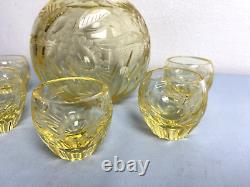 Stunning Bohemia Moser Liquor Decanter + Five Glasses Heavy Cut &Faceted Crystal