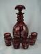 Stunning Bohemian Ruby Overlaid Cut Glass Liqueur Decanter With Six Glasses