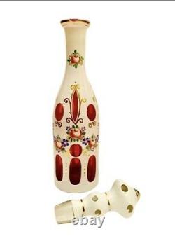Stunning Bohemian White Cut To Cranberry Crystal Glass Decanter Bottle Stopper