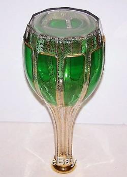 Stunning Huge Moser Bohemian Green Cut To Clear Cabochon Gilded Decanter/bottle