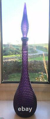 Stunning Purple Hobnail Diamond Cut Genie Bottle Decanter 1960s Glass Empoli MCM