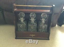 Stunning Royal Scot 3 Crystal Decanter Tantalus With Working Key