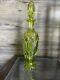 Stunning Vintage Bohemian Cut To Clear Decanter Peridot Green With Stopper