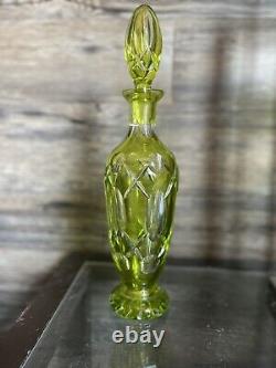 Stunning Vintage Bohemian Cut to clear decanter peridot green With Stopper