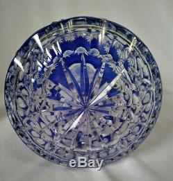 Stunning Vintage Bohemian Czech Cobalt Blue Cut To Clear Crystal Glass Decanter