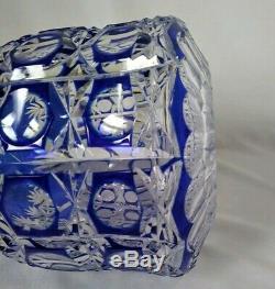 Stunning Vintage Bohemian Czech Cobalt Blue Cut To Clear Crystal Glass Decanter