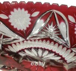 Stunning Vintage Ruby Red Cut To Clear Lead Crystal 12 Oval Bowl