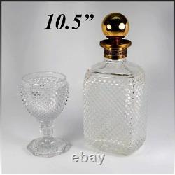 Superb Antique French Baccarat c. 1830 Diamond Cut Decanter and Full Size Goblet