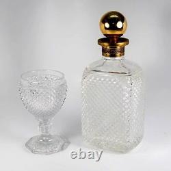 Superb Antique French Baccarat c. 1830 Diamond Cut Decanter and Full Size Goblet