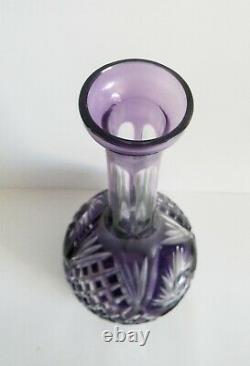 TALL decanter with lilac color cut to clear St louis style cut
