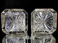 TANTALUS LIQUOR BOTTLES English Cut Glass Orig Stoppers Pair CANE CUTTING