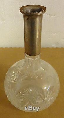 THEODORE MULLER GERMAN 800 CRYSTAL & SILVER CUT GLASS DECANTER VINTAGE c1900