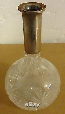 THEODORE MULLER GERMAN 800 SILVER CUT GLASS DECANTER w STOPPER VINTAGE c1900