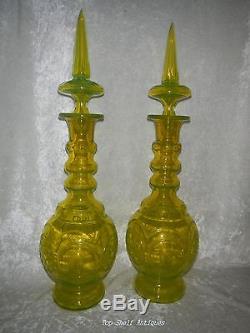 TS 2 Matching Bohemian 1850-70's Flint Cut Glass Decanters