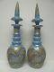 Two Bohemian Turquoise Cut And Enamelled Opaline/glass Decanters And Stoppers