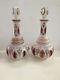 Two Huge Bohemian Czech Moser Cased Glass Decanters Hd Ptd Cut To Cranberry