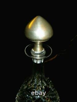 T. G Hawkes ABP Cut Glass Delft Diamond 12 Wine Decanter Sterling Silver Stopper