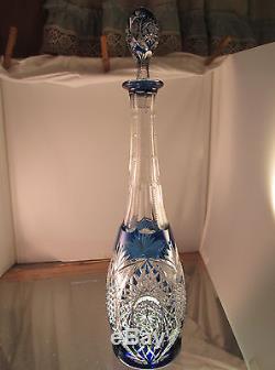 Tall, Impressive Decanter in Cobalt to Clear Hobstar Dominant by Val ST Lambert