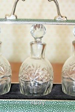 Tantalus Set Crystal Decanters Shagreen Silver Plated