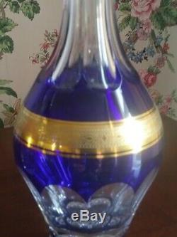 Tharaud Two Cut to Clear Crystal Cordial Decanters Cobalt and Cranberry
